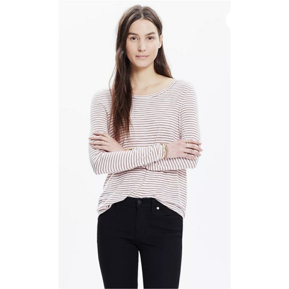 Madewell Anthem Forward Seam Tee in Stripe Size Small